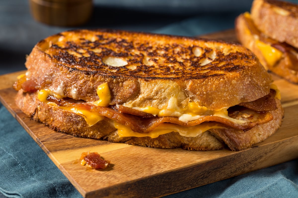 Loaded bacon grilled cheese with cheddar and provolone