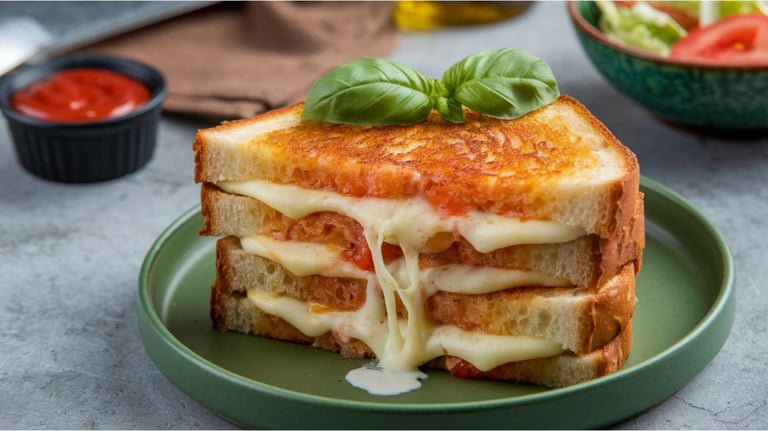 Mouth-watering grilled cheese with basil